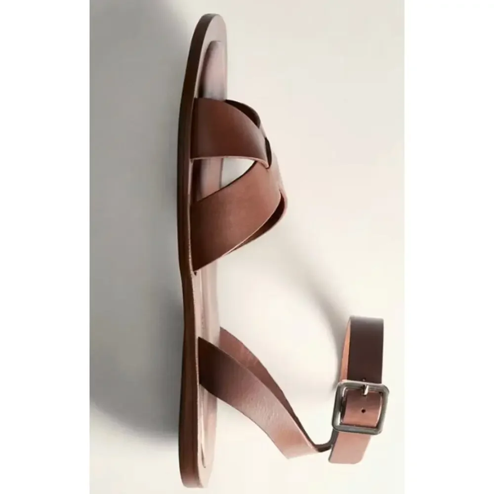 NWT Mango Leather Brown Gold Buckle Strap Sandal EU 36 Size 6